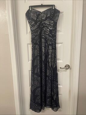 Nicole Miller Navy Dress with Silver Fan Detail
